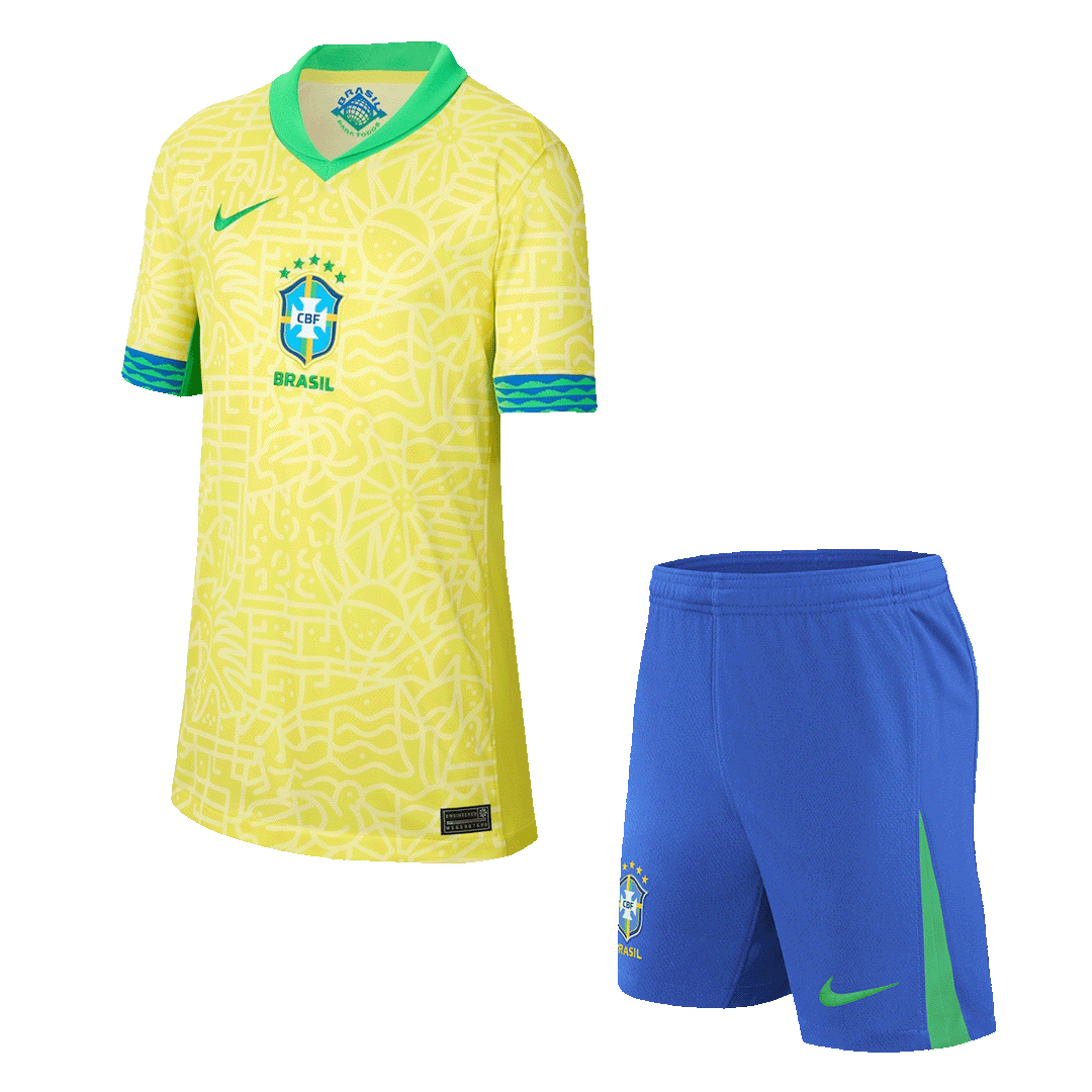 Kid's Brazil Home Soccer Jersey Kit(Jersey+Shorts) Copa America 2024