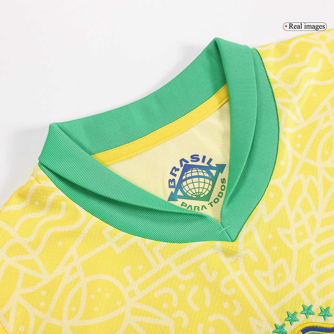 Kids Brazil Home Soccer Jersey Whole Kit 2024 (Jersey+Shorts+Socks)