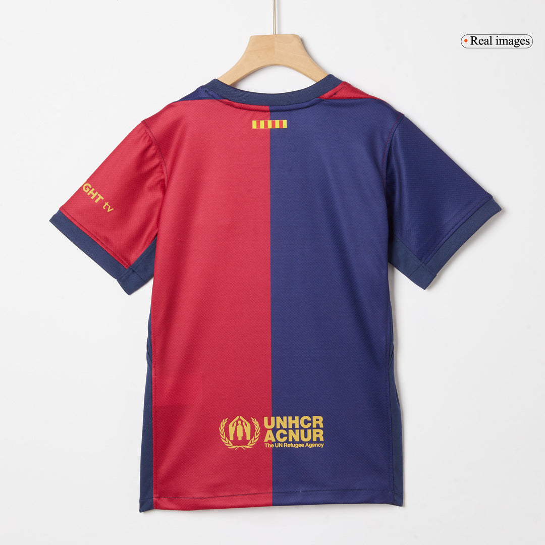 Kid's Barcelona X Coldplay Home Soccer Jersey Kit(Jersey+Shorts) 2024/25 Red&Blue
