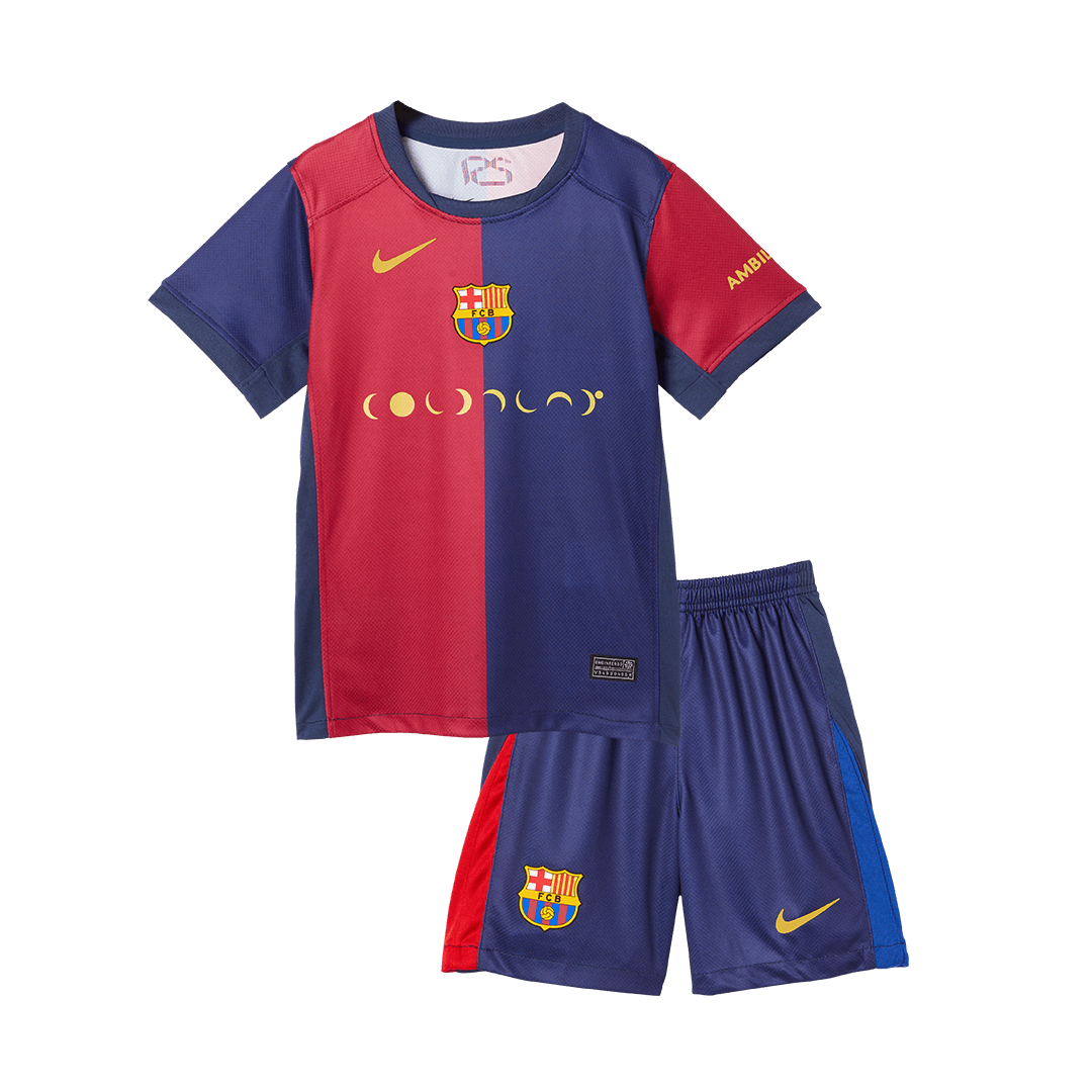 Kid's Barcelona X Coldplay Home Soccer Jersey Kit(Jersey+Shorts) 2024/25 Red&Blue