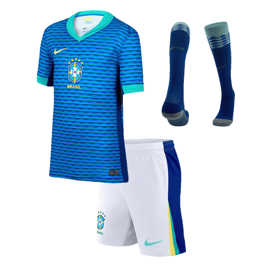 Kids Brazil Away Soccer Jersey Whole Kit 2024 Jersey+Shorts+Socks