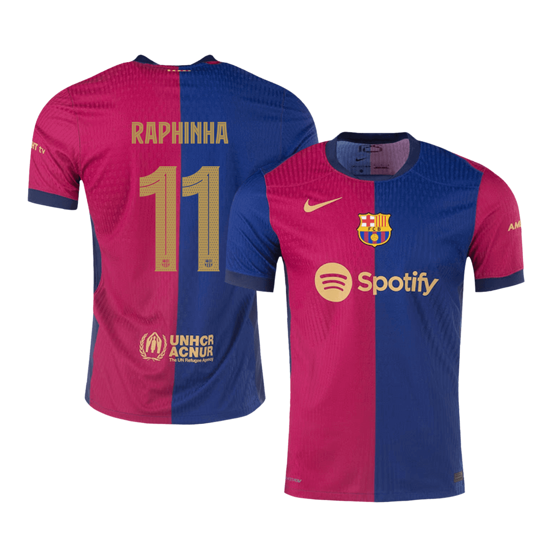 RAPHINHA #11 Authentic Barcelona Home Soccer Jersey 2024/25 Red&Blue - UCL