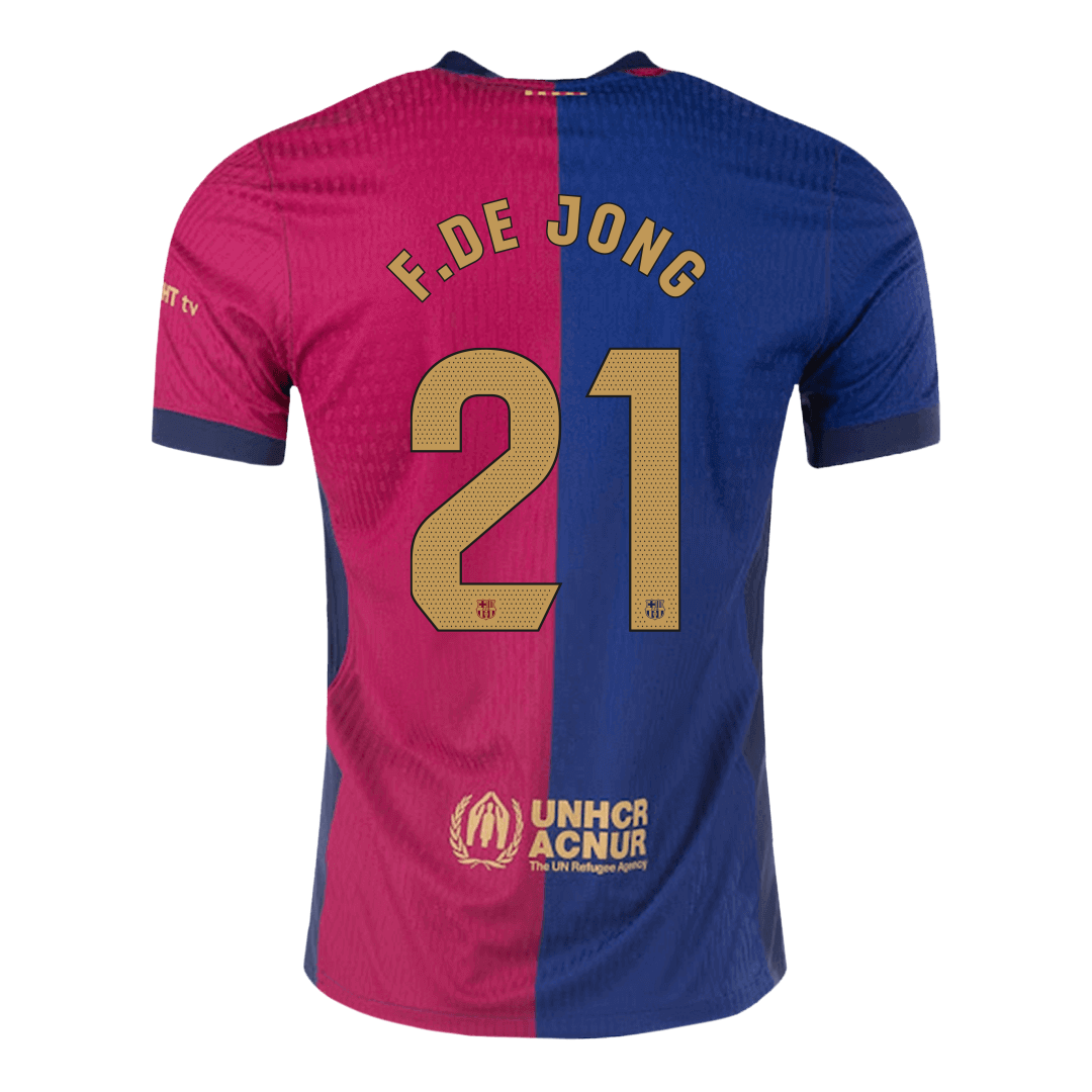 Authentic F.DE JONG #21 Barcelona Home Soccer Jersey 2024/25 - Spotify Logo Without Text