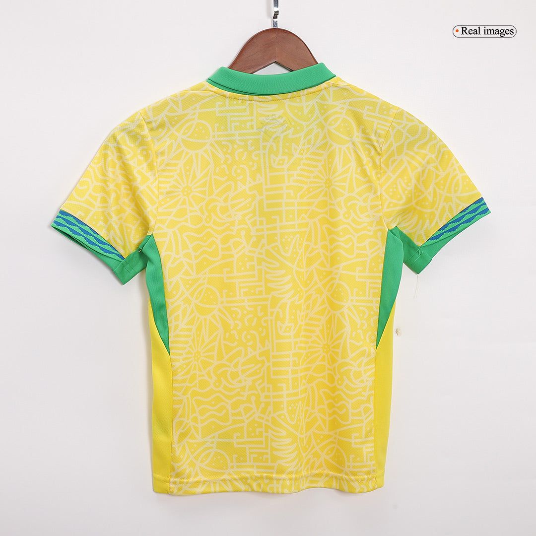Kids Brazil Home Soccer Jersey Whole Kit 2024 (Jersey+Shorts+Socks)