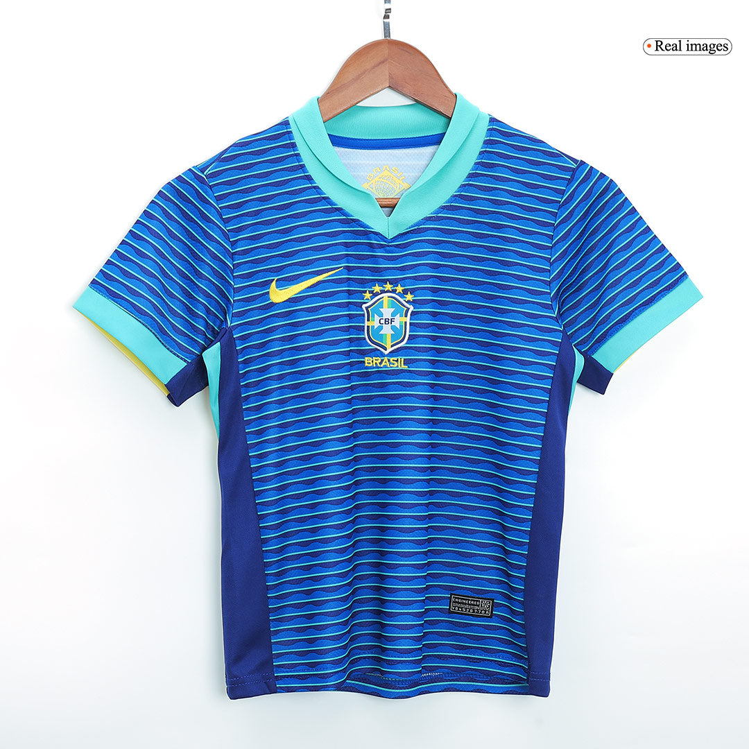 Kids Brazil Away Soccer Jersey Whole Kit 2024 Jersey+Shorts+Socks