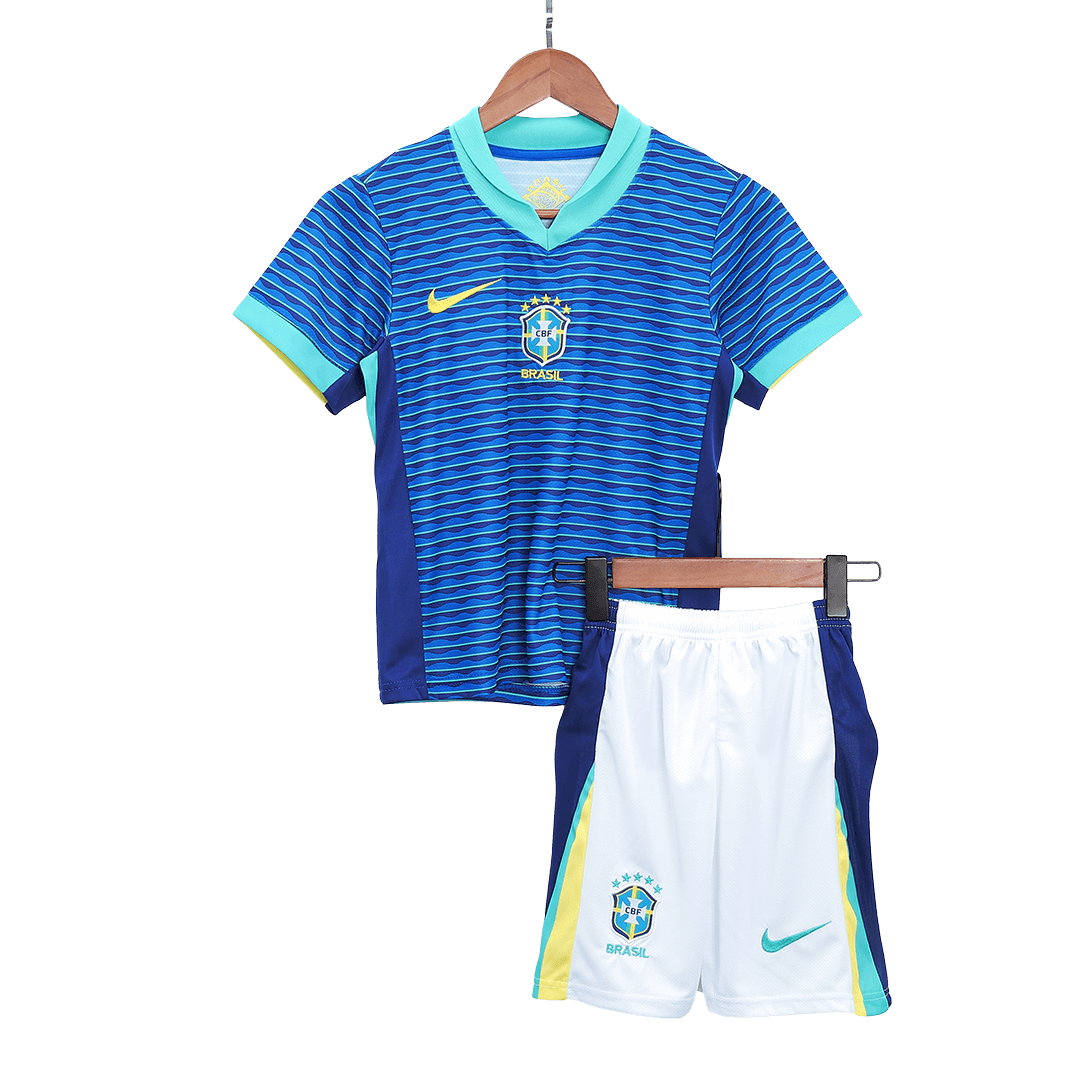 Kids Brazil Away Soccer Jersey Whole Kit 2024 Jersey+Shorts+Socks