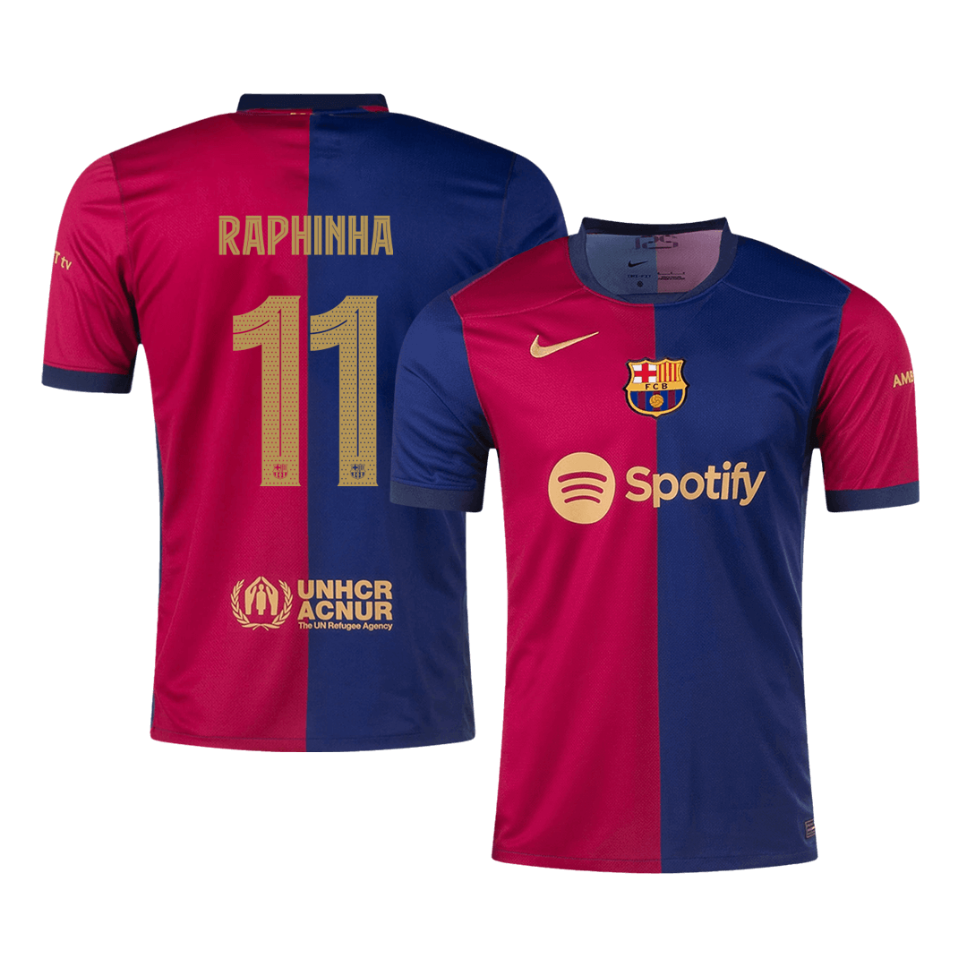 RAPHINHA #11 Barcelona Home Soccer Jersey 2024/25 Red&Blue - UCL