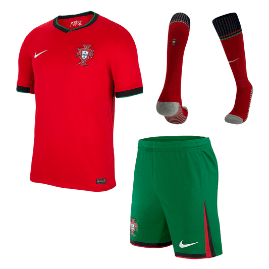 Portugal Home Soccer Jersey Kit(Jersey+Shorts+Socks) Euro 2024