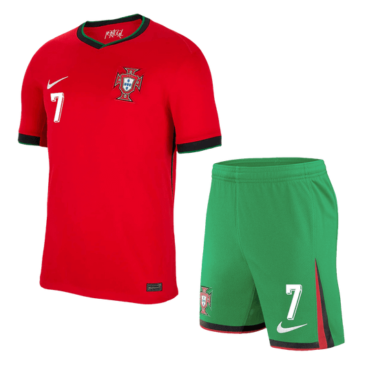 RONALDO #7 Portugal Home Soccer Jersey Kit(Jersey+Shorts) Euro 2024
