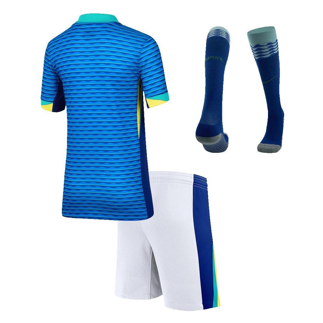 Kids Brazil Away Soccer Jersey Whole Kit 2024 Jersey+Shorts+Socks