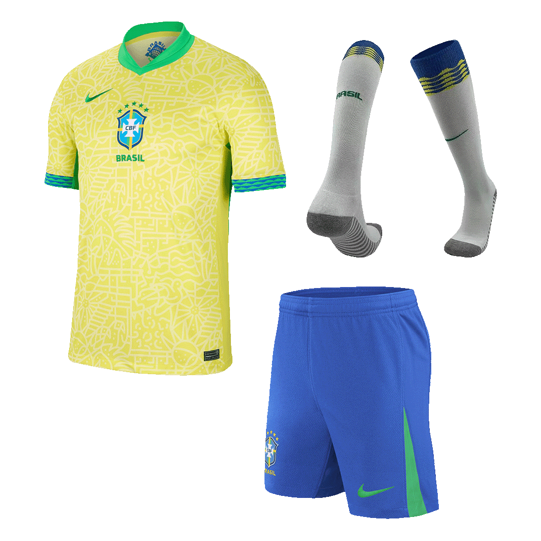 Brazil Home Soccer Jersey Kit(Jersey+Shorts+Socks) 2024