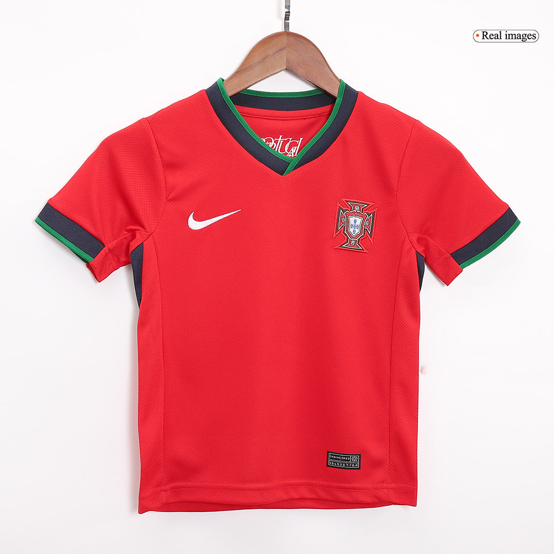 Kid's Portugal Home Soccer Jersey Kit(Jersey+Shorts+Socks) Euro 2024