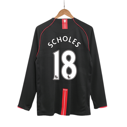 Retro SCHOLES #18 2007/08 Manchester United Away Long Sleeve Soccer Jersey
