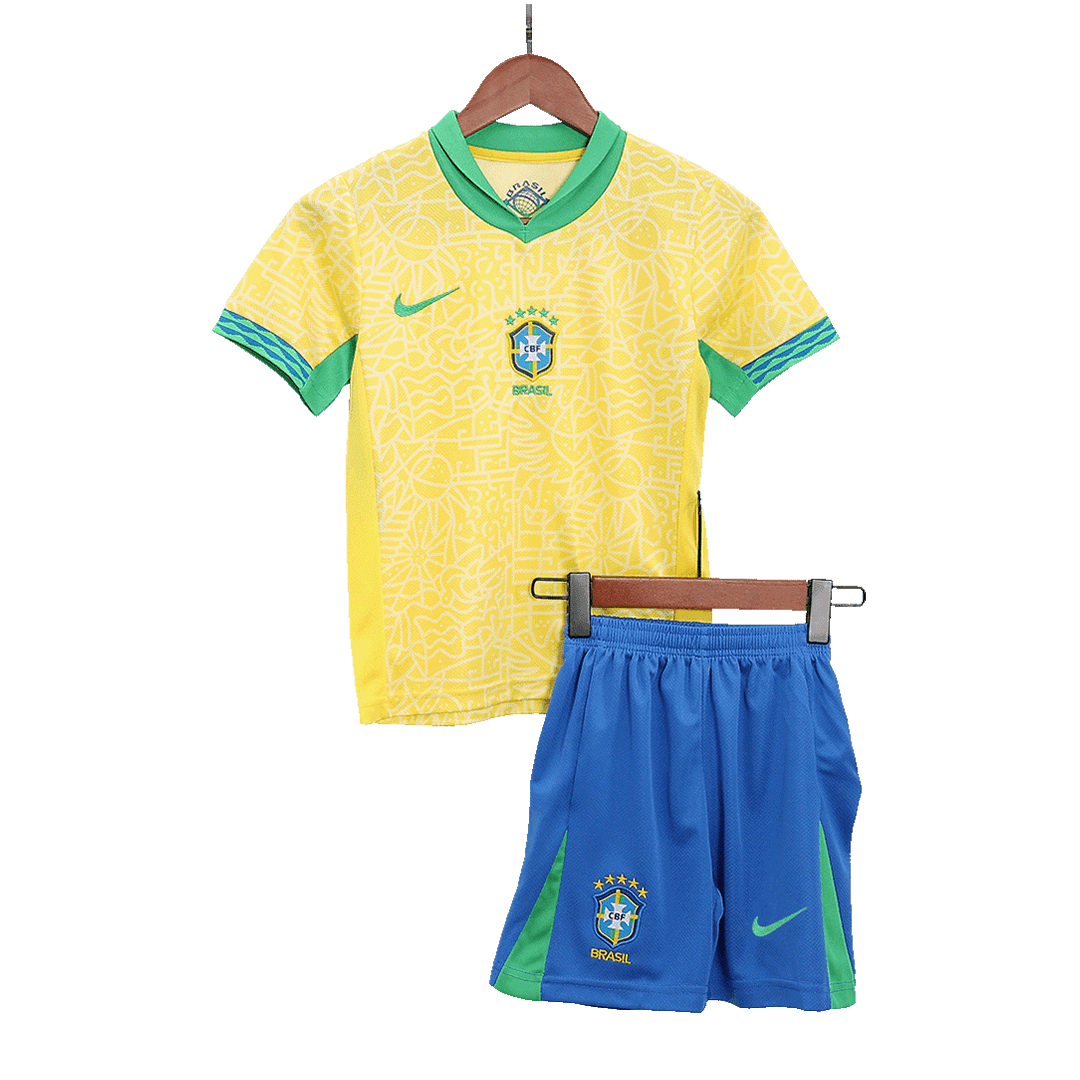 Kids Brazil Home Soccer Jersey Whole Kit 2024 (Jersey+Shorts+Socks)
