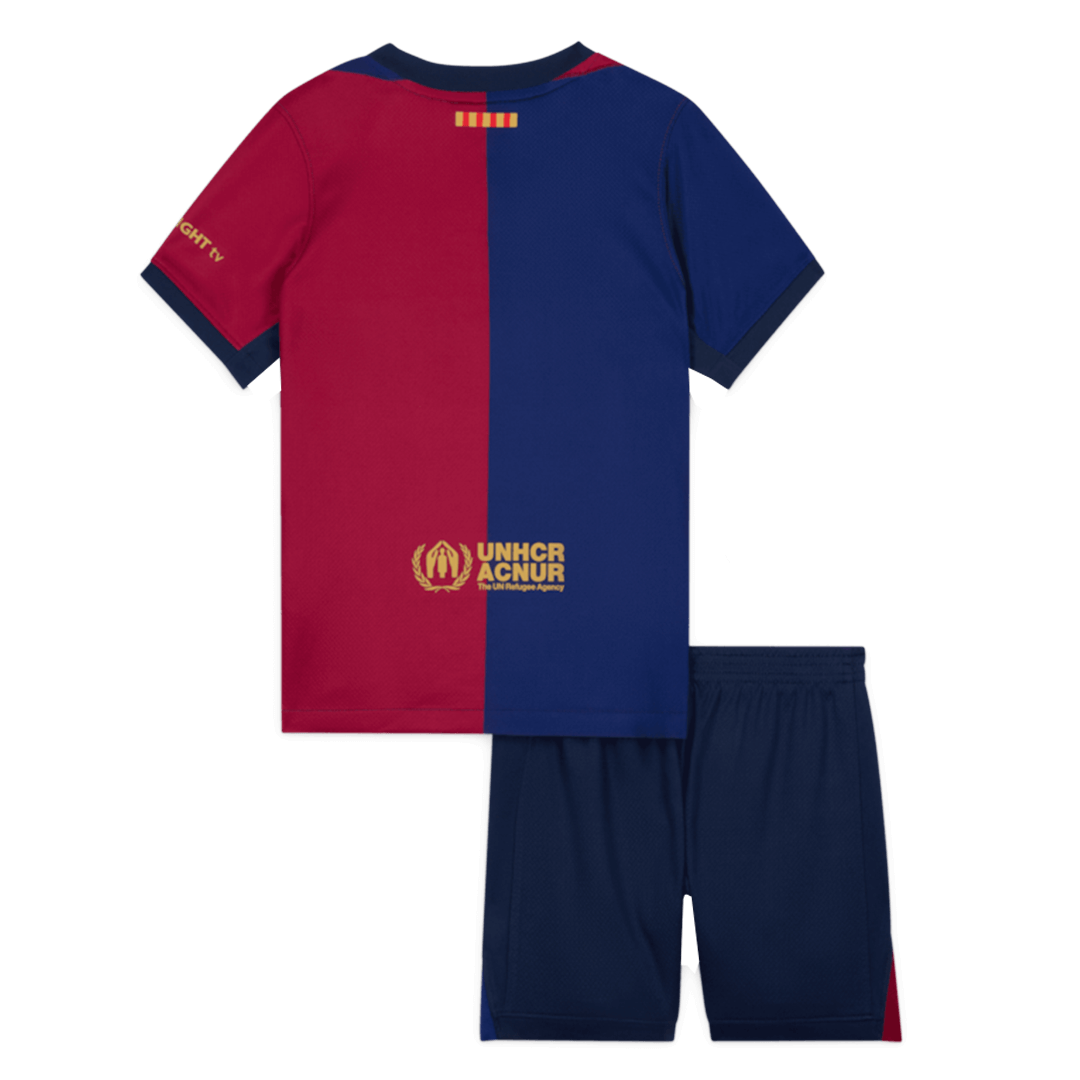 Kid's Barcelona X Travis Scott Home Soccer Jersey Kit(Jersey+Shorts) 2024/25 Red&Blue