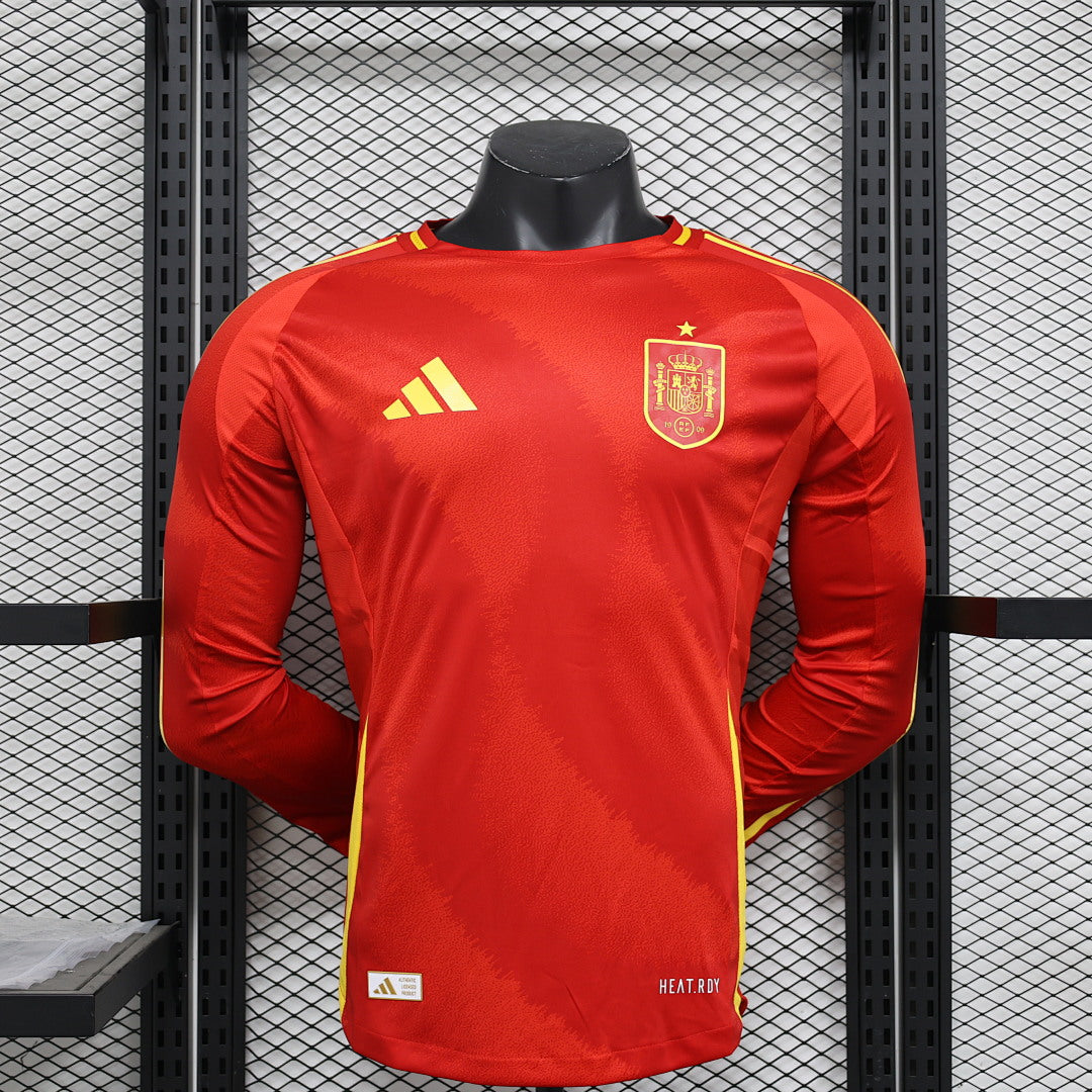 Spain Home Player Version Soccer Jersey Long Sleeve