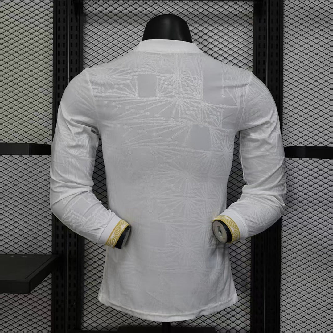 Mexico Player Version Soccer Jersey White Gold Long Sleeve White