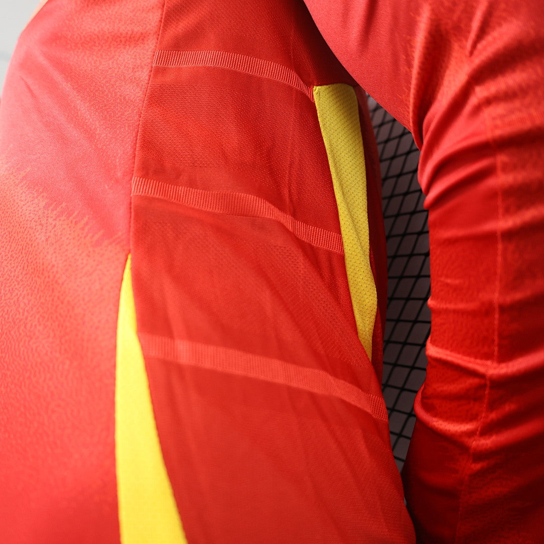 Spain Home Player Version Soccer Jersey Long Sleeve