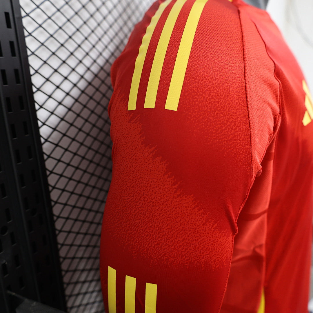 Spain Home Player Version Soccer Jersey Long Sleeve