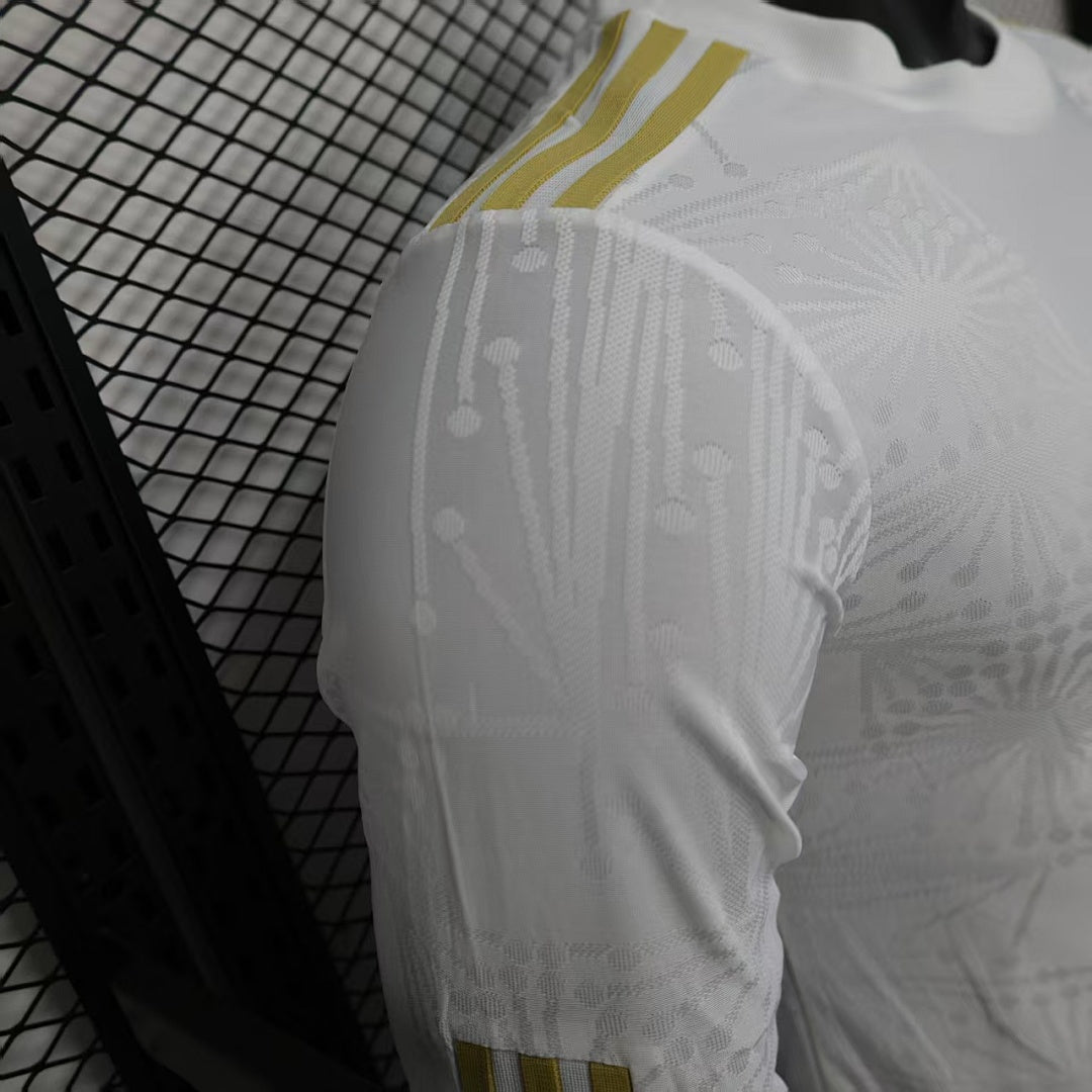 Mexico Player Version Soccer Jersey White Gold Long Sleeve White