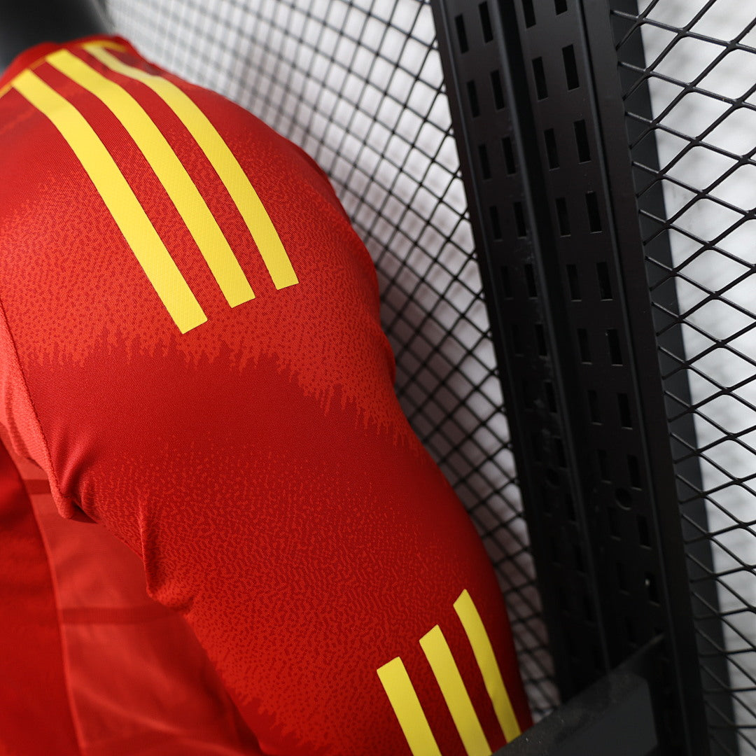 Spain Home Player Version Soccer Jersey Long Sleeve