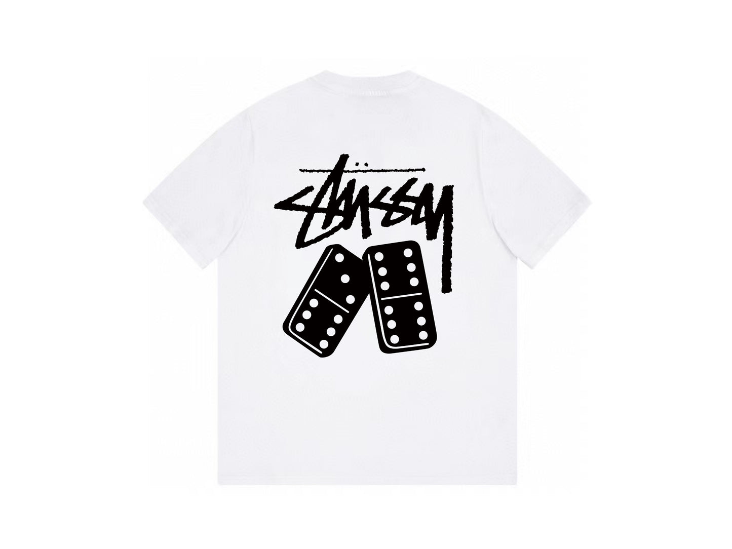 Stussy White Domino Graphic Back Print T-Shirt