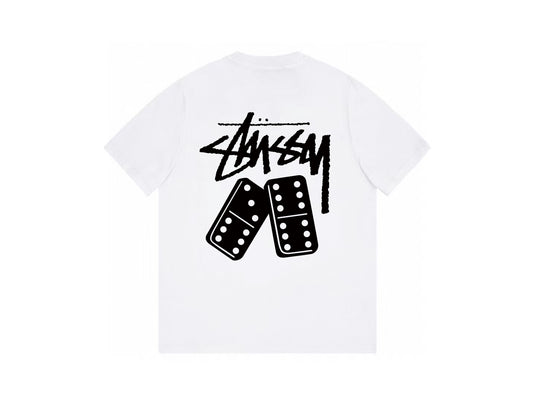 Stussy White Domino Graphic Back Print T-Shirt