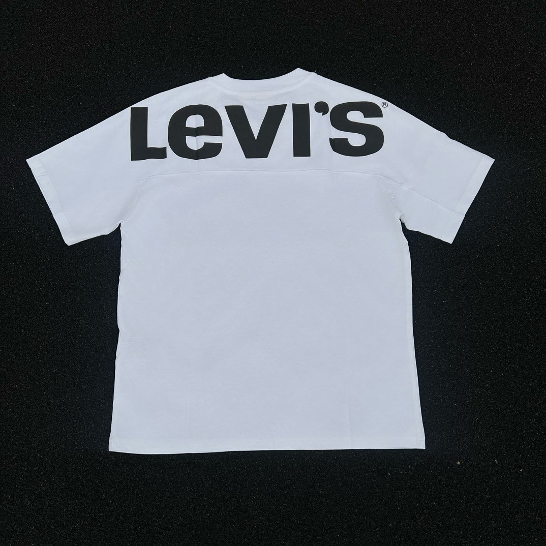 Levi's Men's White Short Sleeve Crewneck T-Shirt with Black Batwing Logo