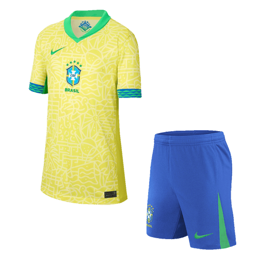 Kid's Brazil Home Soccer Jersey Kit(Jersey+Shorts) Copa America 2024