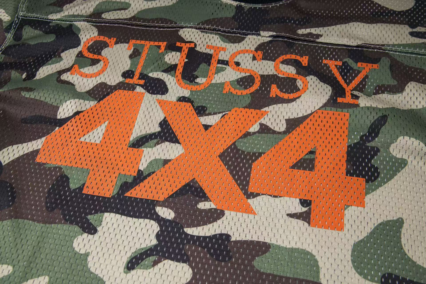 Stussy 4x4 Mesh Jersey T-Shirt Woodland Camo and Orange