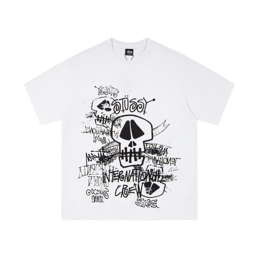 Stüssy International Crew Graffiti Skull T-Shirt - White