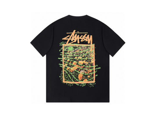 Stussy Black Floral Poem Graphic T-Shirt