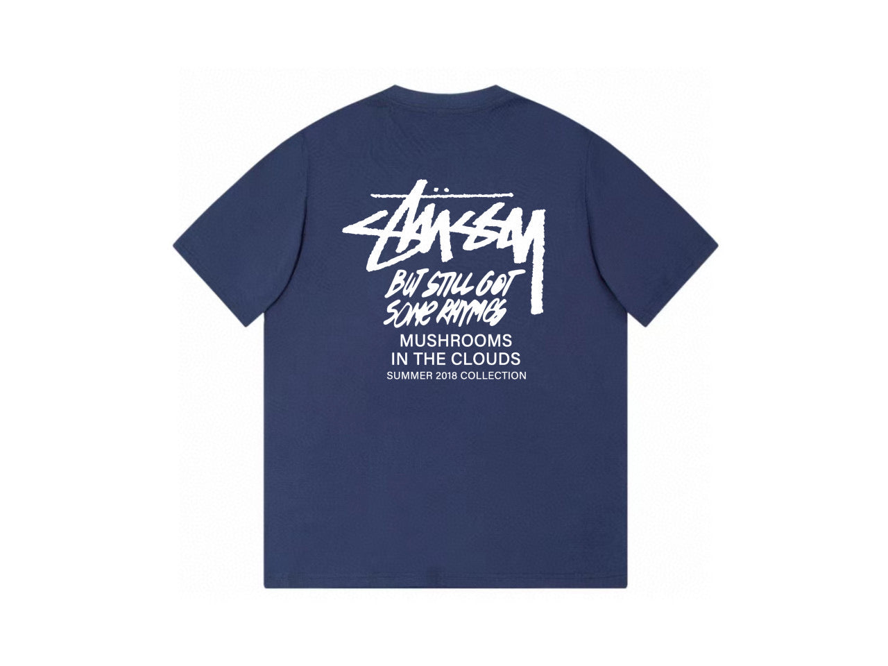 Stussy Mushrooms In The Clouds Graphic T-Shirt Navy Blue Summer 2018