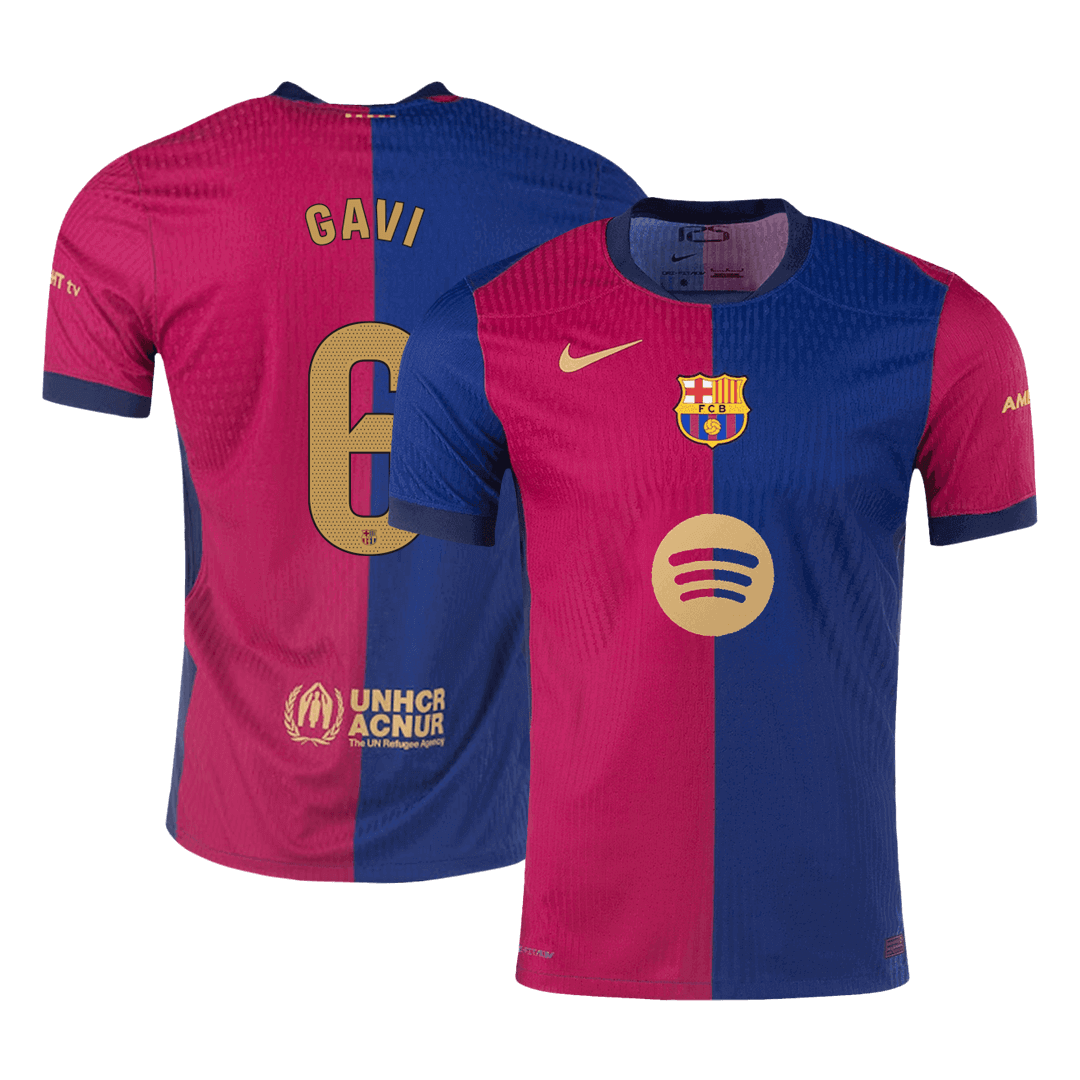 Authentic GAVI #6 Barcelona Home Soccer Jersey 2024/25 - Spotify Logo Without Text