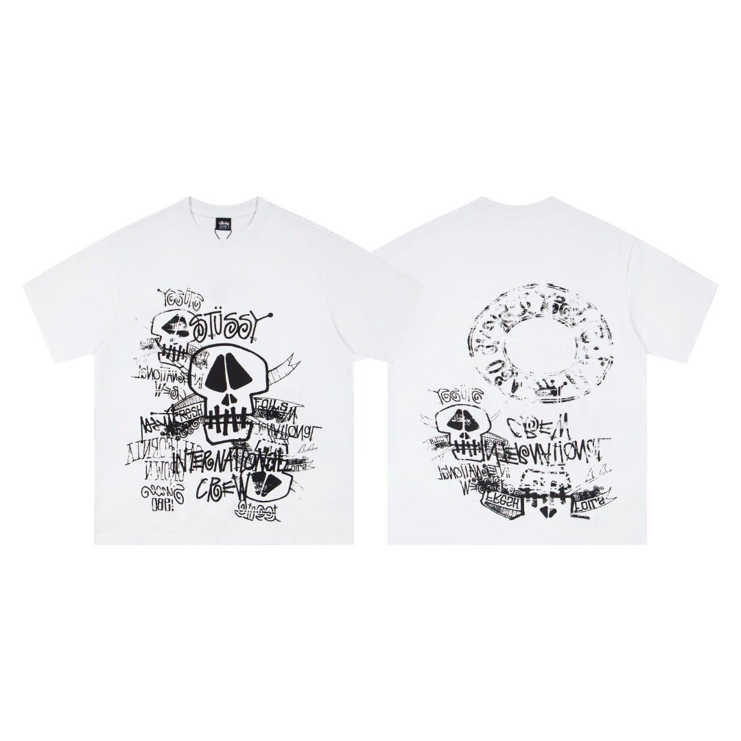 Stüssy International Crew Graffiti Skull T-Shirt - White