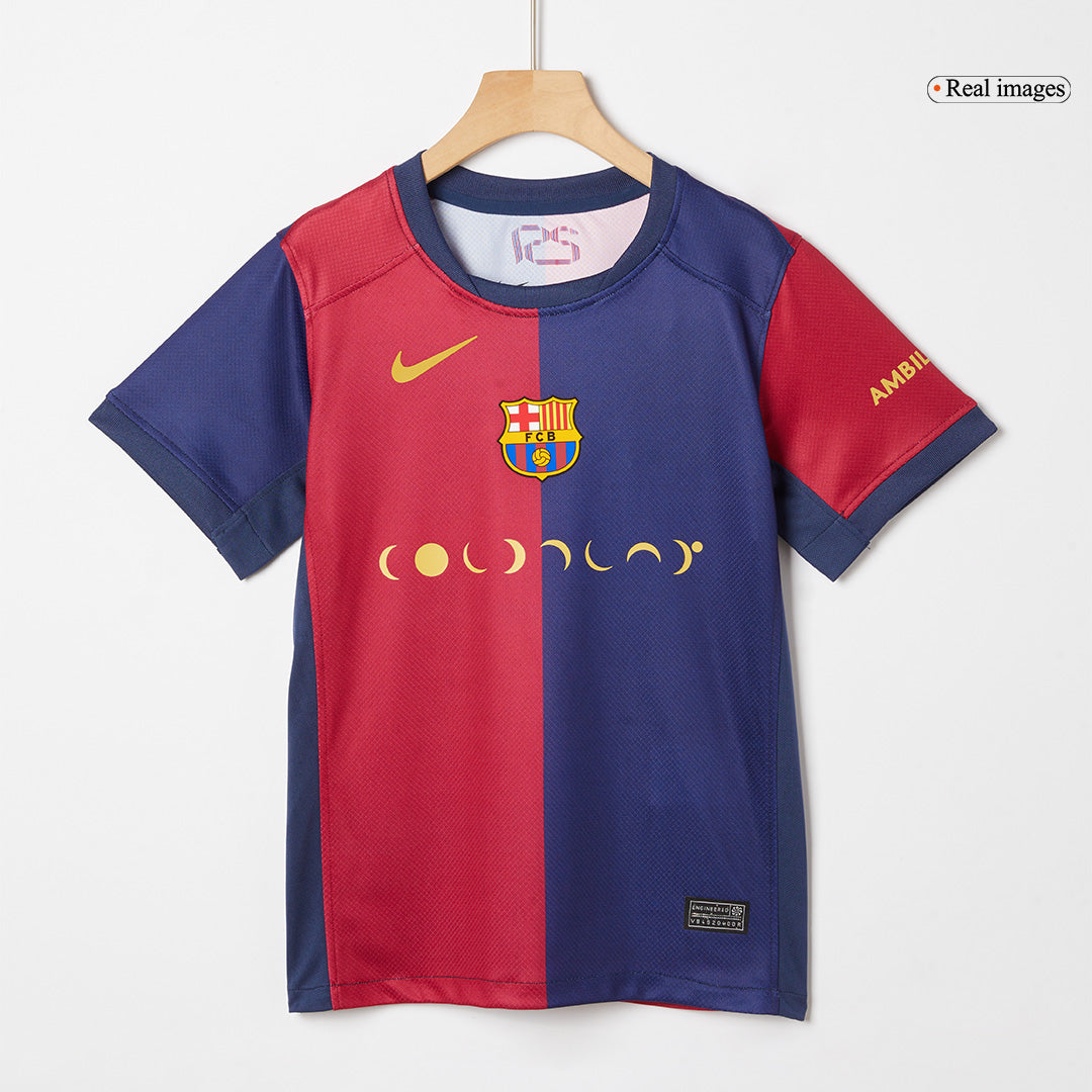 Kid's Barcelona X Coldplay Home Soccer Jersey Kit(Jersey+Shorts) 2024/25 Red&Blue