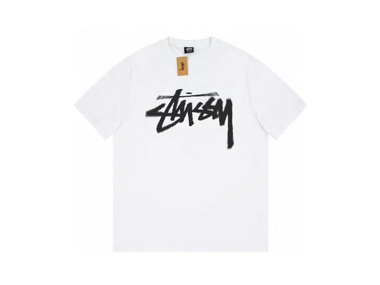 Stussy Blurred Signature Logo Graphic T-Shirt - White/Black