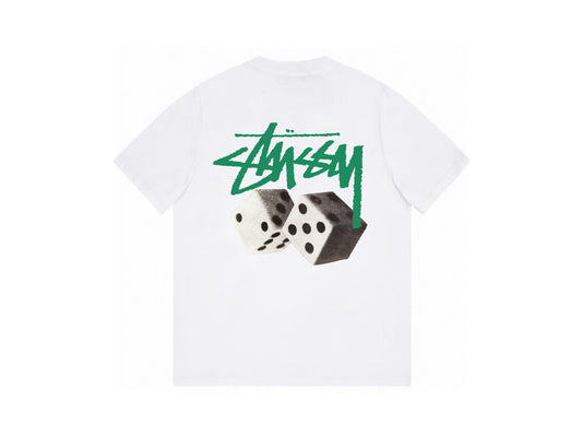Stussy Dice Graphic T-Shirt - White with Green Logo