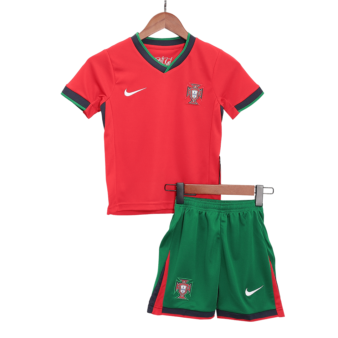 Kid's Portugal Home Soccer Jersey Kit(Jersey+Shorts+Socks) Euro 2024