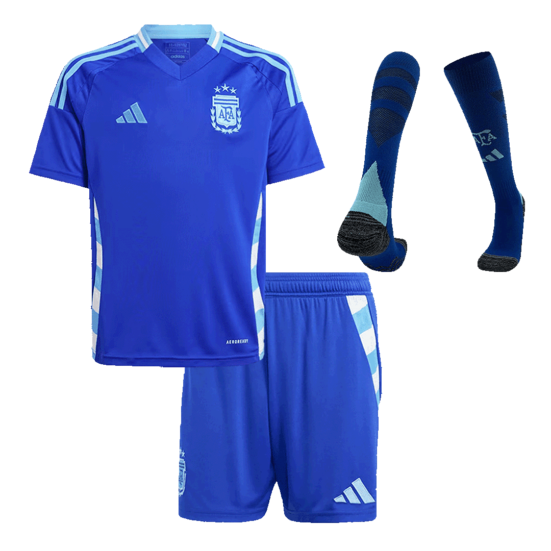 Kid's Argentina Away Soccer Jersey Kit(Jersey+Shorts+Socks) Copa America 2024