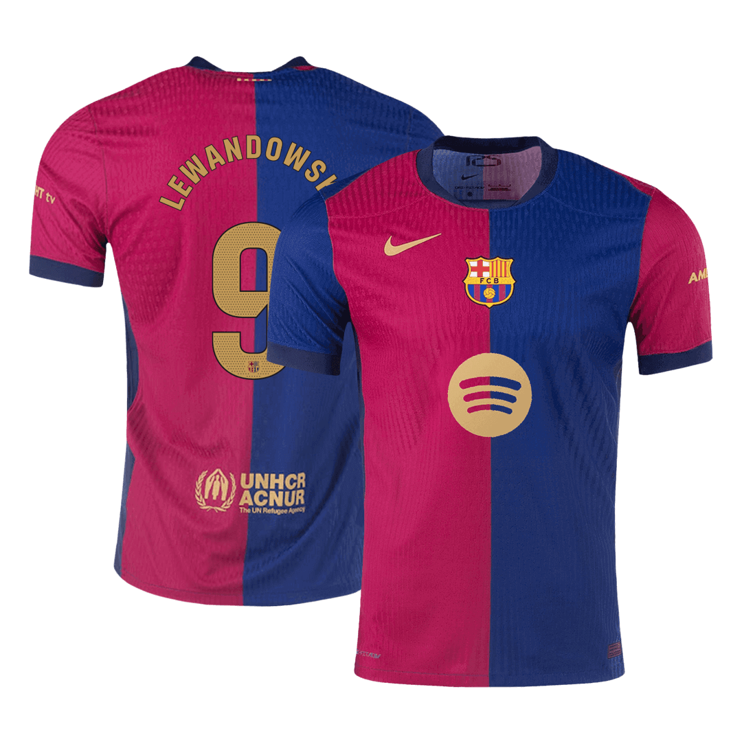 Authentic LEWANDOWSKI #9 Barcelona Home Soccer Jersey 2024/25 - Spotify Logo Without Text