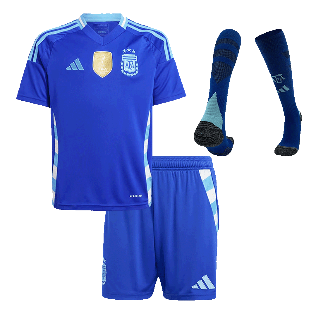Kid's Argentina Away Soccer Jersey Kit(Jersey+Shorts+Socks) 2024
