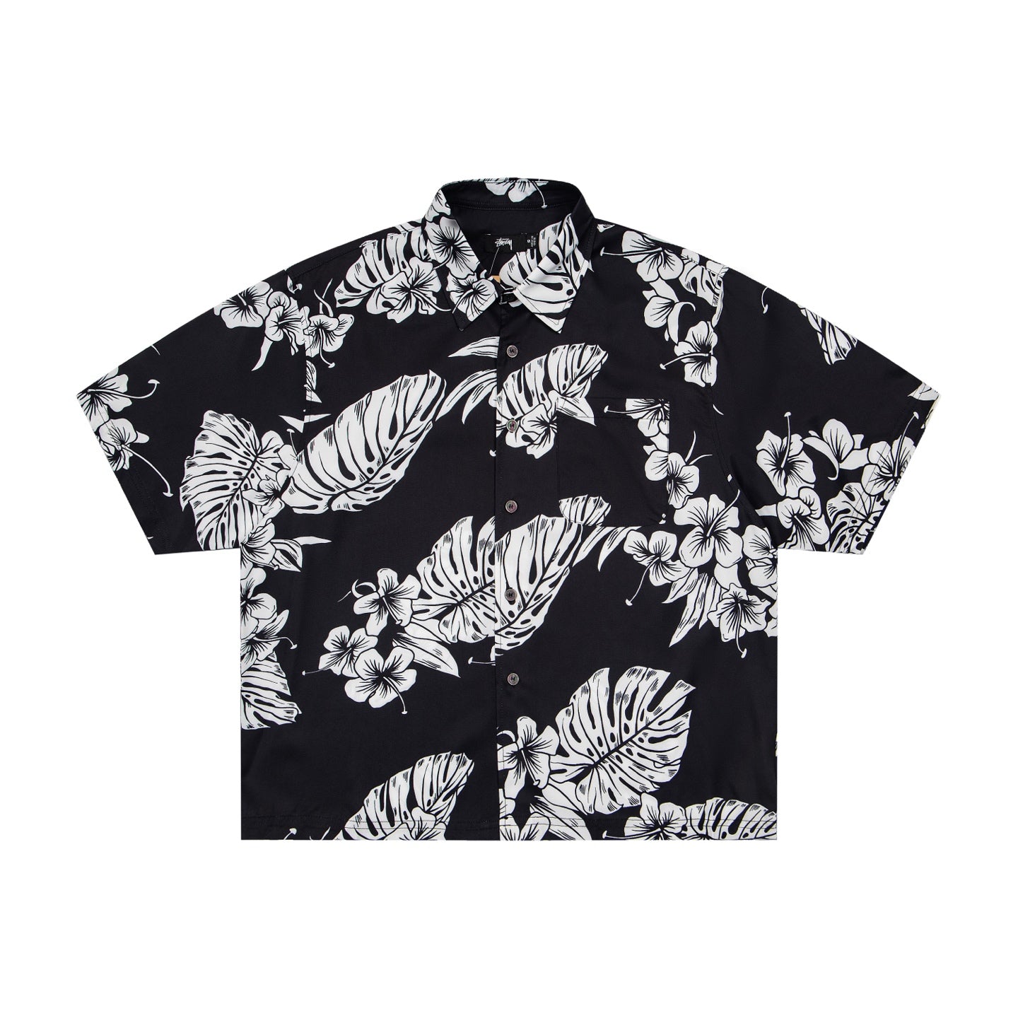 Tropical Hibiscus & Monstera Print Short Sleeve Hawaiian Shirt