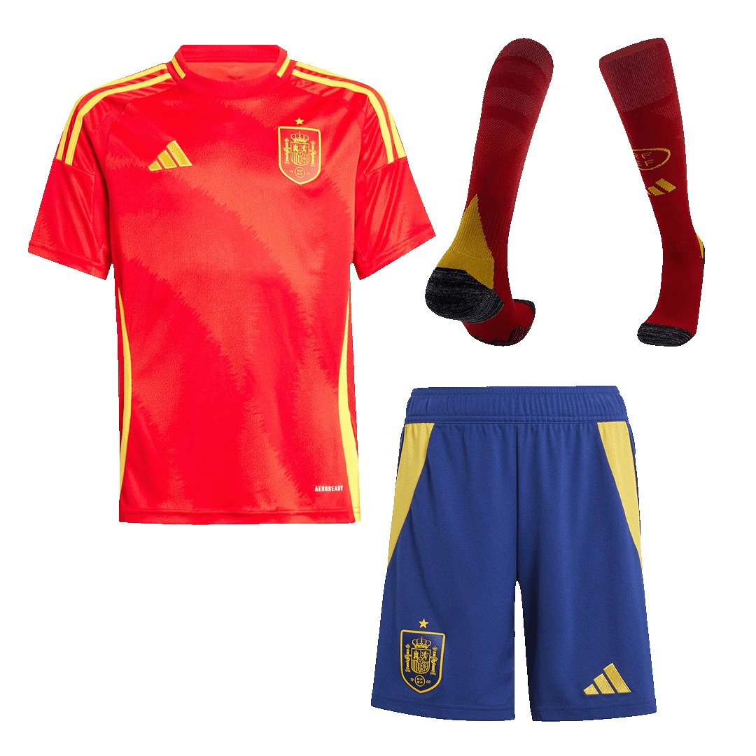 Kid's Spain Home Soccer Jersey Kit(Jersey+Shorts+Socks) Euro 2024