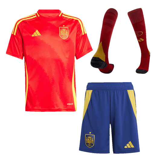 Kid's Spain Home Soccer Jersey Kit(Jersey+Shorts+Socks) Euro 2024