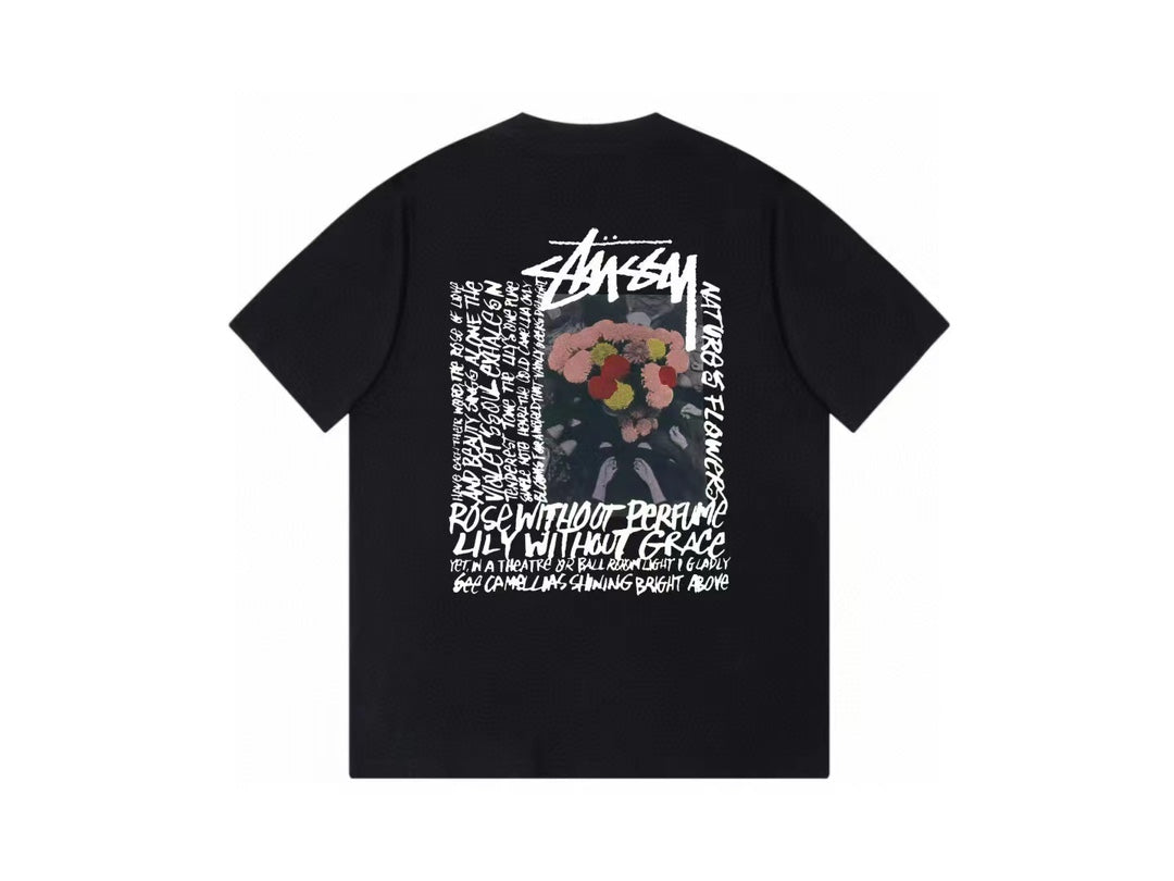 Stussy Black Floral Graphic Short Sleeve T-Shirt