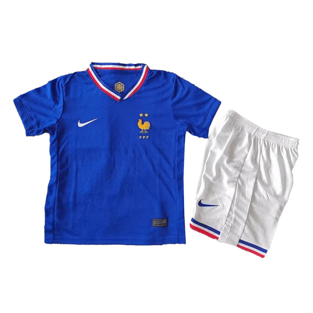Kid's France Home Soccer Jersey Kit(Jersey+Shorts+Socks) Euro 2024