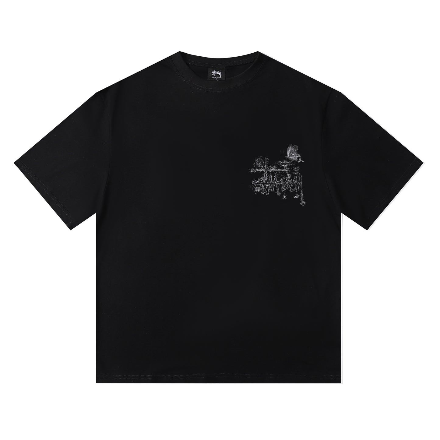 Stüssy Butterfly and Spider Floral Logo Graphic T-Shirt - White