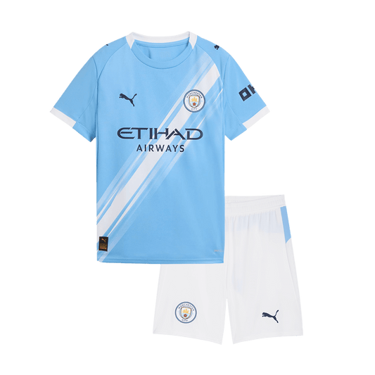 Kid's Manchester City Home Soccer Jersey Kit(Jersey+Shorts) 2025/26 Blue