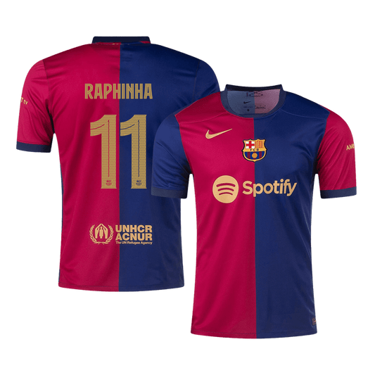 RAPHINHA #11 Barcelona Home Soccer Jersey 2024/25 Red&Blue - UCL